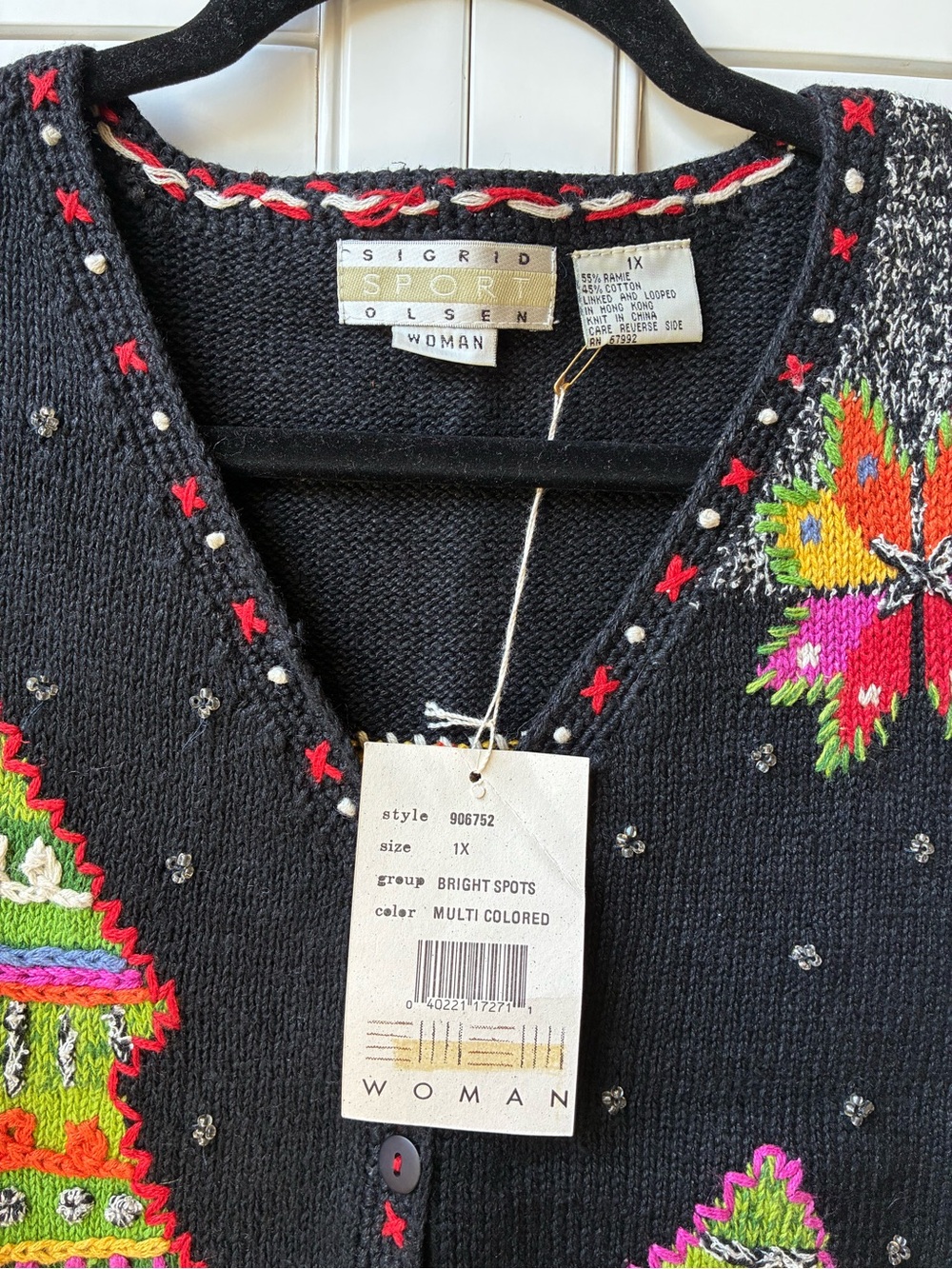 Deadstock vintage NWT Sigrid Olsen Sport Christmas Tree holiday sweater Vest 1x - Picture 3 of 16